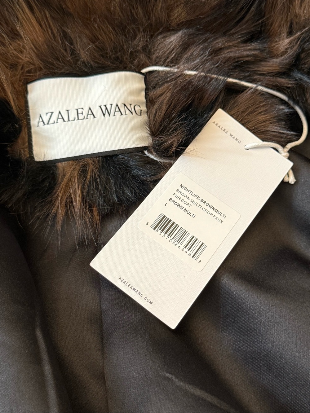 Azalea Wang Nightlife Brown Multi Faux Fur Cropped Jacket Coat Large - Picture 2 of 11